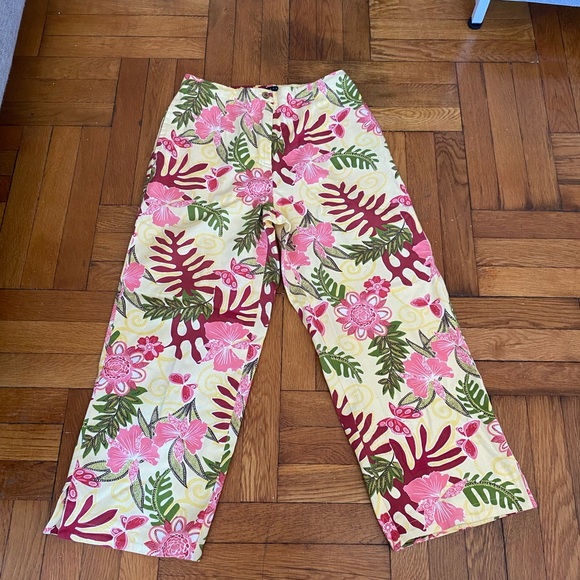 C.A. Sport Pants - C.A. Sport Vintage-style floral wide-leg cotton pants - Tropical Pants - S